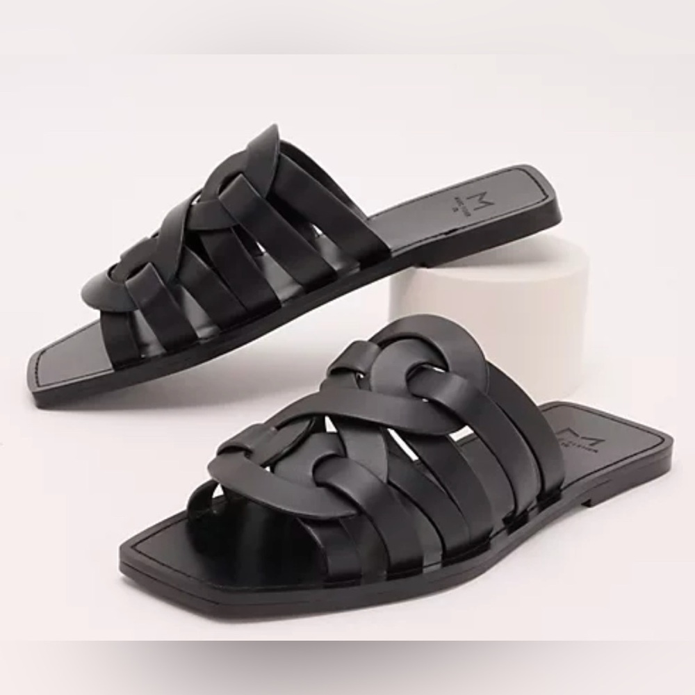 Marc Fisher LTD black kimiko Leather upper slide sandals NWT size 6m…